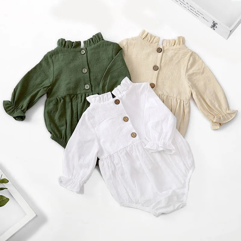 Baby Girls Romper Cotton Long Sleeve Ruffles Baby Rompers Infant Playsuit Jumpsuits Cute Clothes