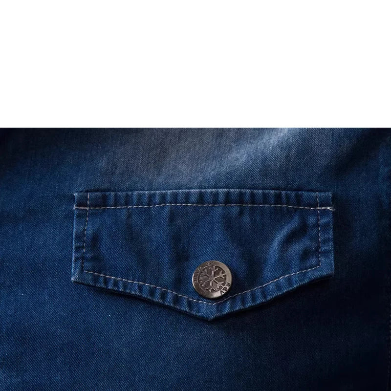 Men's Casual Slim Casual Long Sleeved Denim Shirts Washed Denim Male Shirt
