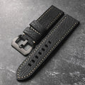Handmade Strap 20MM 22MM 24MM Black Leather Retro