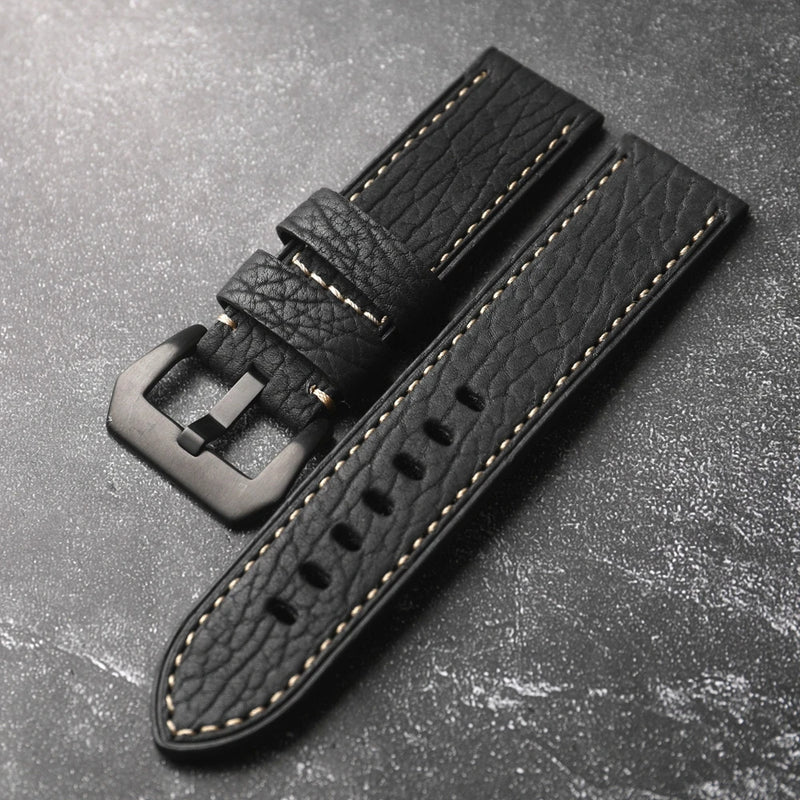 Handmade Strap 20MM 22MM 24MM Black Leather Retro