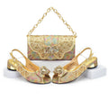 Rhinestone Decoration Peep Toe Low Heels Lady Shoes and Bag Set for Party Wedding Crystal Pumps