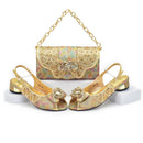 Rhinestone Decoration Peep Toe Low Heels Lady Shoes and Bag Set for Party Wedding Crystal Pumps