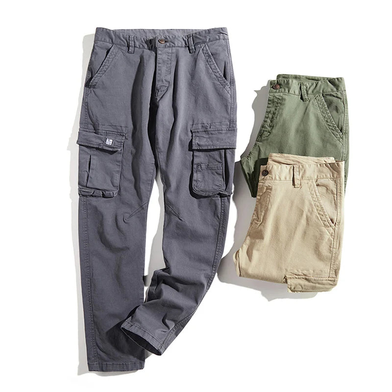 Spring Autumn Mens Solid Cargo Pants Men Cotton Casual Army Trousers Outwear Military