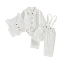 0-18M Newborn Baby Boy Dress Romper Shirt Bowtie Waistcoat Suspender Pants Set Suit Fall Outfits