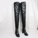 Black over-the-knee boots on a white background with 'Obroi' branding.
