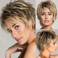 Women's Short Bob Side Part Wig Highlighted Brown Heat Resistant Synthetic Fiber Natural Looking Hairpiece
