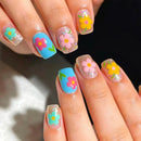 24pcs Shiny Short Fake Nails Art Spring Summer Rose Flower Design Press on False Nails Tips Pink Ballet Reusable Stick on Nail