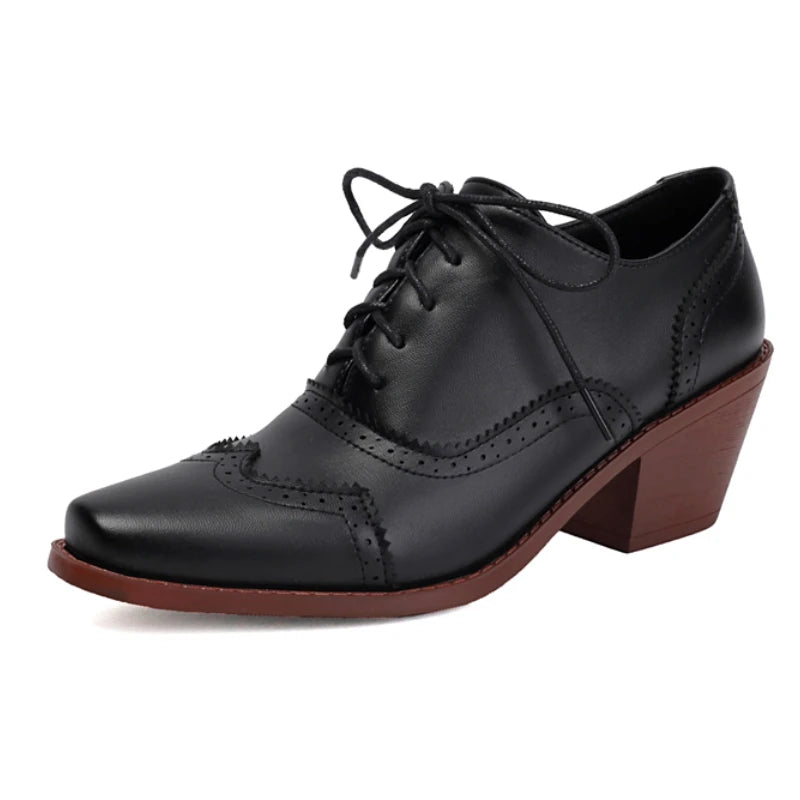 Loafers Shoes For Women Block Heels Lace-up Pumps Footwear Office Shoes Ladies