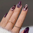 24pcs Mid-length Almond Nails Glitter Purple Round Head Design Full Cover Nail Reusable Press on Nails