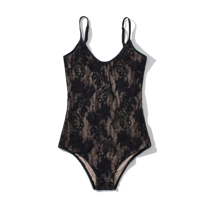 Lace With Lining Backless Spaghetti Strap Bodysuit Woman Sling Tight Short Jumpsuit Slim fit Rompers Playsuits