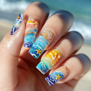 24pcs Summer Beach Style Press On Nails Gradient Blue Ocean Starfish Nail
