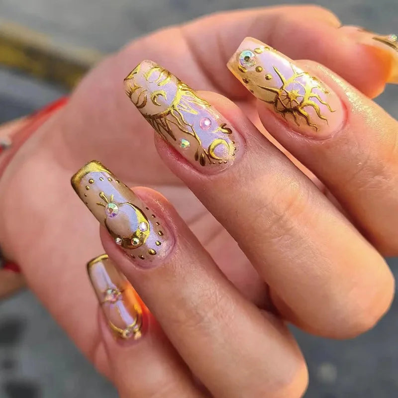 Waves Design Wearable Nail Art Glossy Fake Nails Short Ballet Finished False Nails Press on Nails with Glue