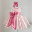 Baby Girls Birthday Dress with Bows Children Tribute Silk Satin Formal Black Pink Kids Sleeveless Dress
