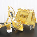 Elegant Rhinestone Peep Toe High Heels for Women Heel Design Sandals with Matching Handbag Set