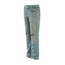 Distressed Jeans Men Pocket Retro High Street Loose Flare Denim Pants Men Trousers