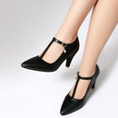 Pumps for Women Pointed Toe Thin Heels 8.5cm Buckle T-Strap Shoes