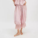 Women Loose Fit Bloomers Cropped Pants Floral Lace Patchwork Calf-Length Lantern Trousers