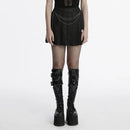 Women Punk Twill Pleated Skirt Chains Detachable Simple Floral Mini Skirts