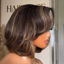 Highlight Double Drawn Straight Bob Wigs 13x6 HD Glueless Lace Frontal Wigs Preplucked Human Hair Closure Wig