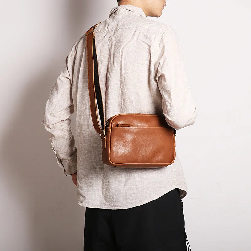 Leather men's bag men's literary small shoulder bag diagonal cross small square bag