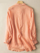 Women Cotton Loose Tops Tunic Casual Solid Lapel Blouse Long Sleeve Shirts Elegant Spring Button Up