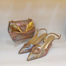 Rhinestone Shoes and Bag Set for Women Italian Design Pointed Toe Shoes and Bags Set for Party