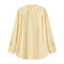 Women Lace Up Ruffled Pleated Pullover Blouse V-Neck Female Chic Lady Shirts