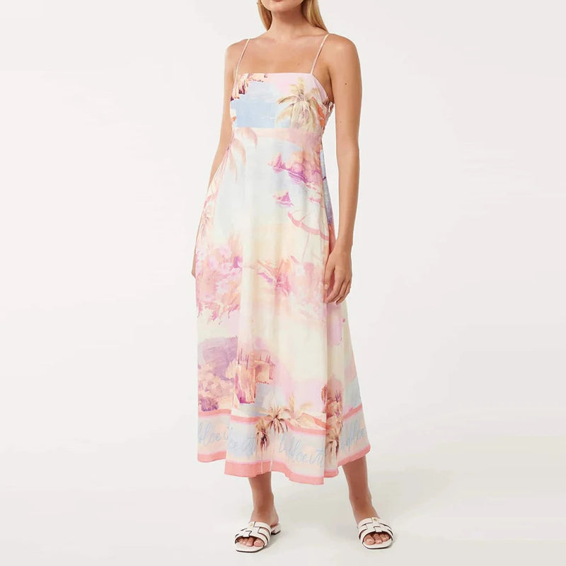 Woman wearing a floral dress with 'VGH' branding on a white background