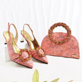 Glitter Rhinestone Ring Handle Evening Clutch And Women Slingback Heels Shoes Set in Sky Blue Color