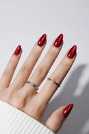 24PCS Medium Almond Nails Red Sparkling Nails Handmade Full Coverage Acrylic Women'S Nail Art