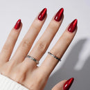 24PCS Medium Almond Nails Red Sparkling Nails Handmade Full Coverage Acrylic Women'S Nail Art