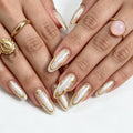 96pcs Almond Press On Nails Pink Fake Nails Gold Line Star Butterfly Design Nail Files