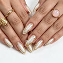 96pcs Almond Press On Nails Pink Fake Nails Gold Line Star Butterfly Design Nail Files