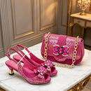 Match Shoe and Bag Set for in Women Royal Blue Crystal Shoe and Purse