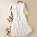 Elegant Solid Maxi Dress Women Vintage Short Sleeve Dress Summer Casual Sundress Loose Cotton Pocket Long Dress