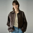 Women Short Leather Jacket Coat Spring and Autumn Loose Jacket Tops Coat Vintage American Streetwear