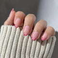 24Pcs Glitter Gradient Love Fake Nails Short Almond French Design Valentine Day Party Pink Press on Nails