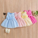 Princess Infant Baby Girls Party Dress Solid Plaid Sleeveless Sundress With Bowknot Belt