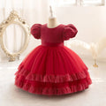 Elegant Girl Dresses Puff Sleeve Kid's Christmas Party Gown Children's Princess Layered Frocks 2 to 8 10 Years