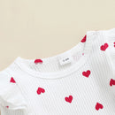 Valentine's Day Infant Baby Girl's Two-Piece Suit Heart Pattern Ruffle Long Sleeve O-Neck Romper tops Corduroy
