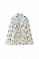 White blazer with blue floral pattern on a white background, Obroi