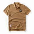 Brown polo shirt with a logo on a white background, Obroi