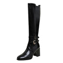 Knee High Boots Zipper Genuine Leather Winter Boots Woman Ladies Thick High Heels Shoes