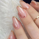 24Pcs/set French Oval Simple Manicure with Orange Irregular Edges Designs Acrylic Nails Flowers Vitality Nail Tips Art