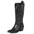 Black leather boot with a buckle on a white background, Obroi