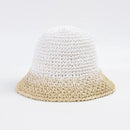 Gradient Straw Crocheted Bucket Hat Women's Spring Summer Casual Sunshade Beach Hats Foldable Hollow