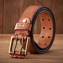 Genuine Leather Army Tactical Belt Double-needle Buckle Men's Belt Washed Water Made Macho Jeans Belt