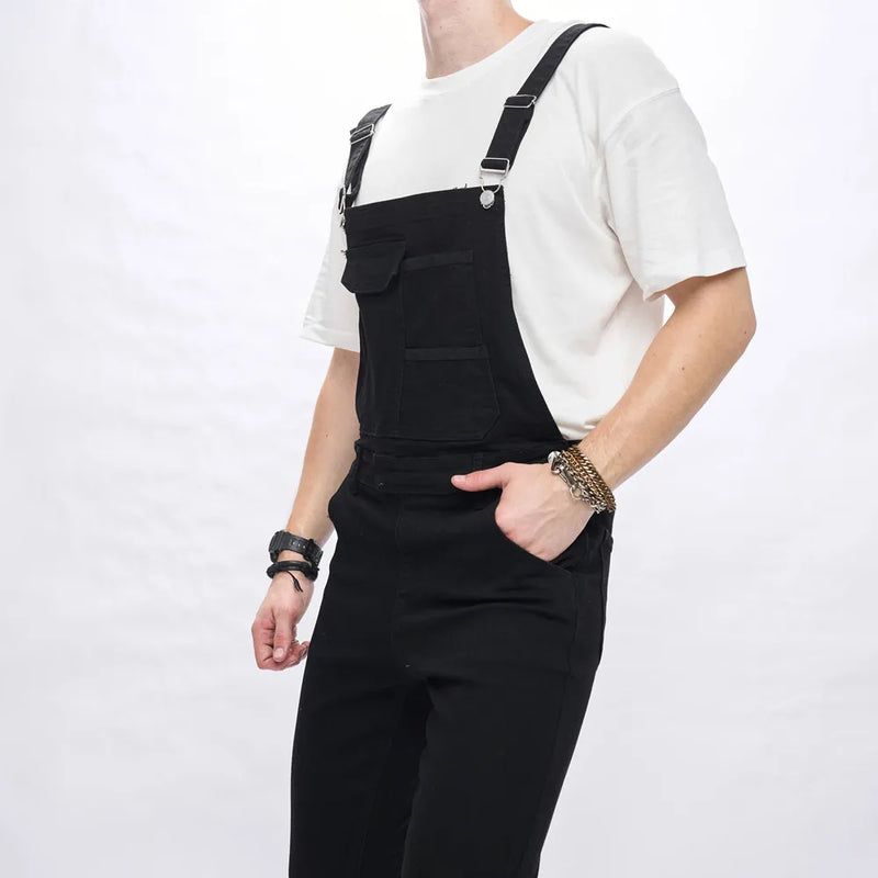 Autumn Stylish Men Simple Solid color Slim Bib Overalls Jumpsuits jeans Streetwear Male Strap Jeans