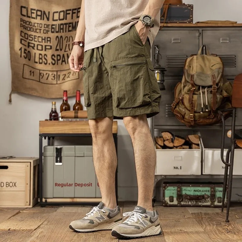 Men’s Casual White Cargo Shorts with Pockets – Summer Streetwear