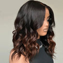 Wavy Omre Brown 5.5x4.5 Silk Base Lace Cloure Wig Human Hair Preplucked No Knots Medium Length for Women